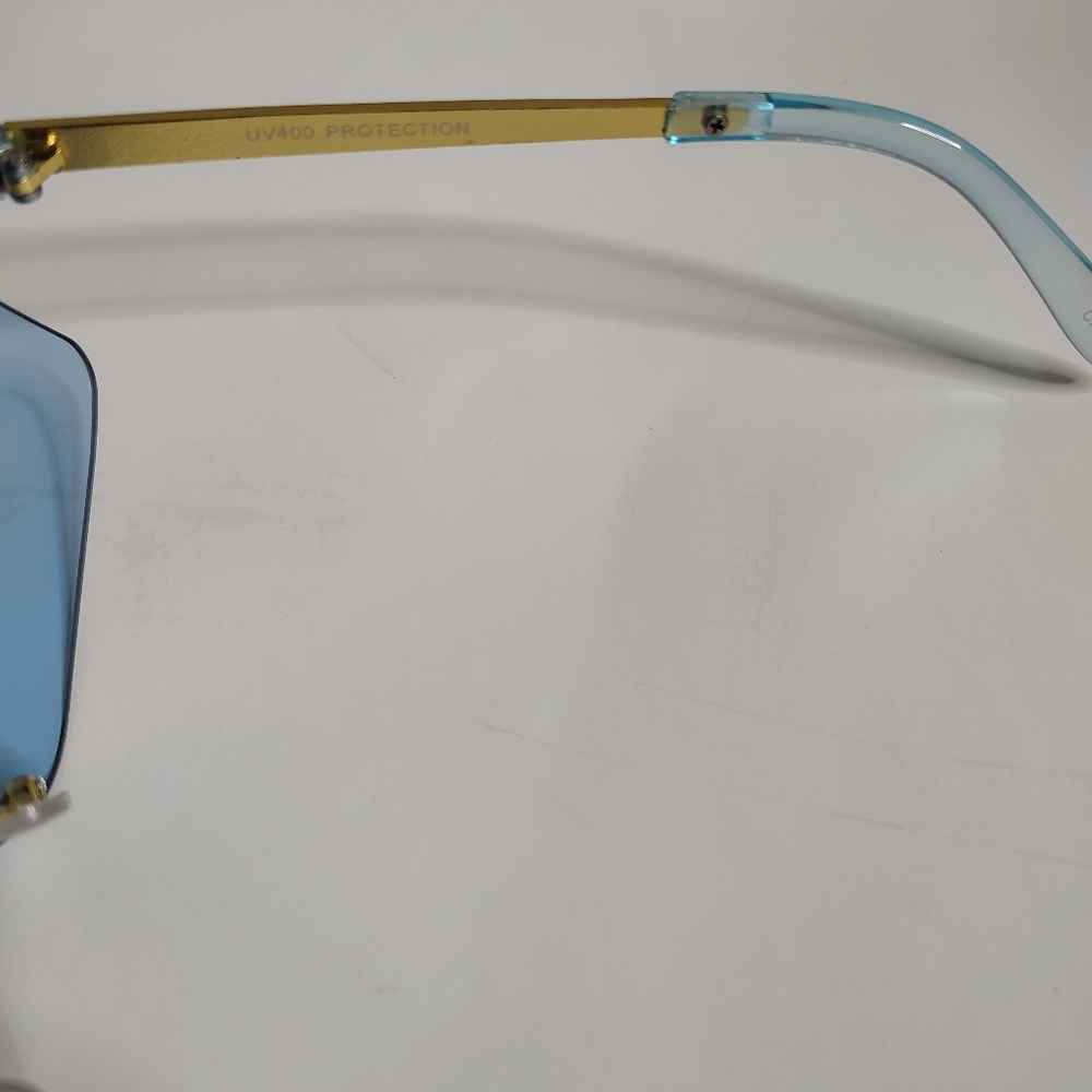 Blue Retro Style Rectangular Frame Rimless Fashion Sunglasses New - Picture 2 of 3